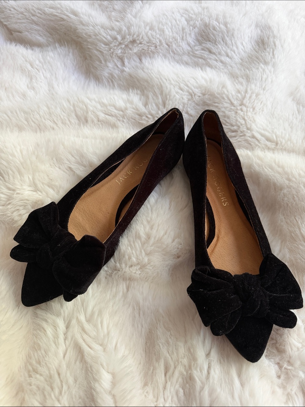 Jack Rogers Black Pointed-Toe Bow Flats